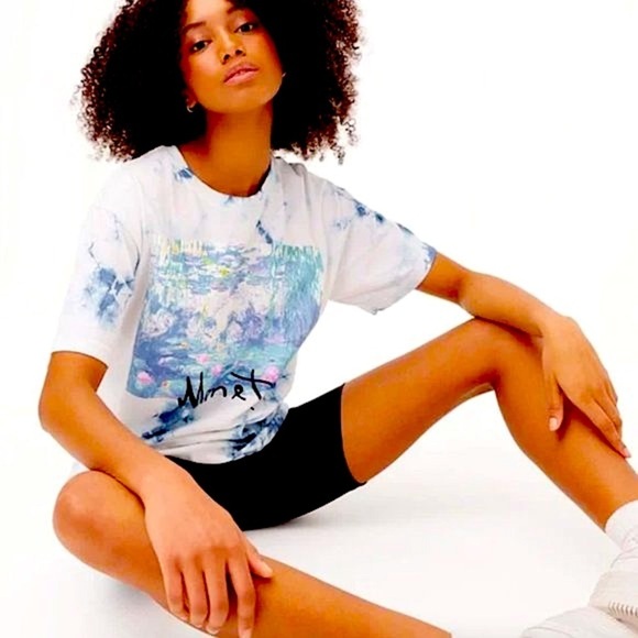 MONET blue tie dye Watercolor Lilies graphic art tee M NWT - Picture 5 of 6